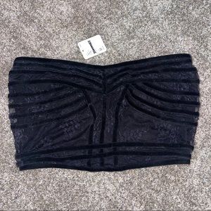 Free people black tube top with lace and velvet detail